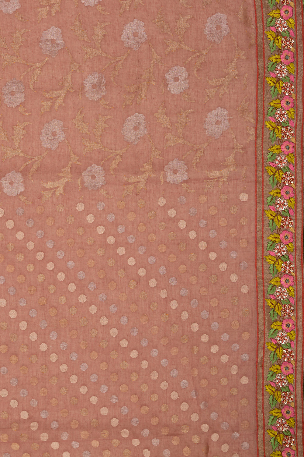 Banarasi Cotton Jamdani Brown Saree With Embroidery Border