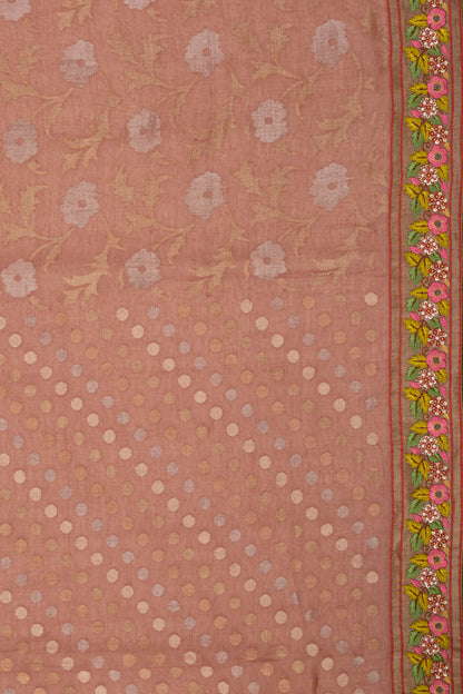 Banarasi Cotton Jamdani Brown Saree With Embroidery Border