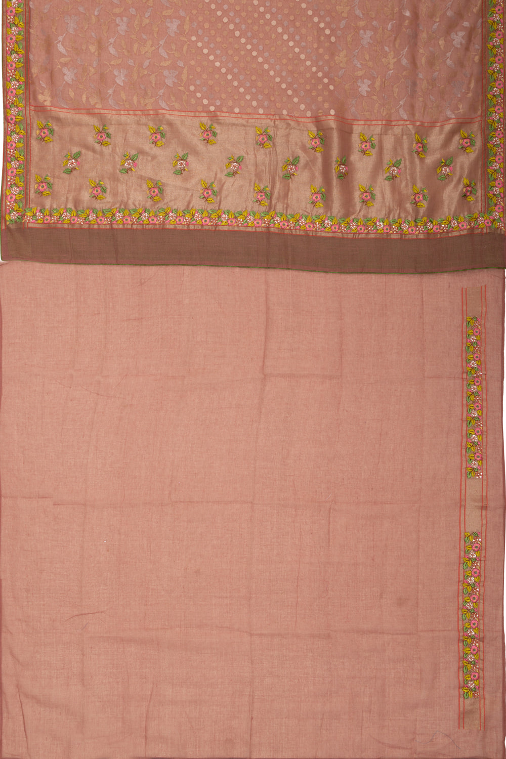 Banarasi Cotton Jamdani Brown Saree With Embroidery Border