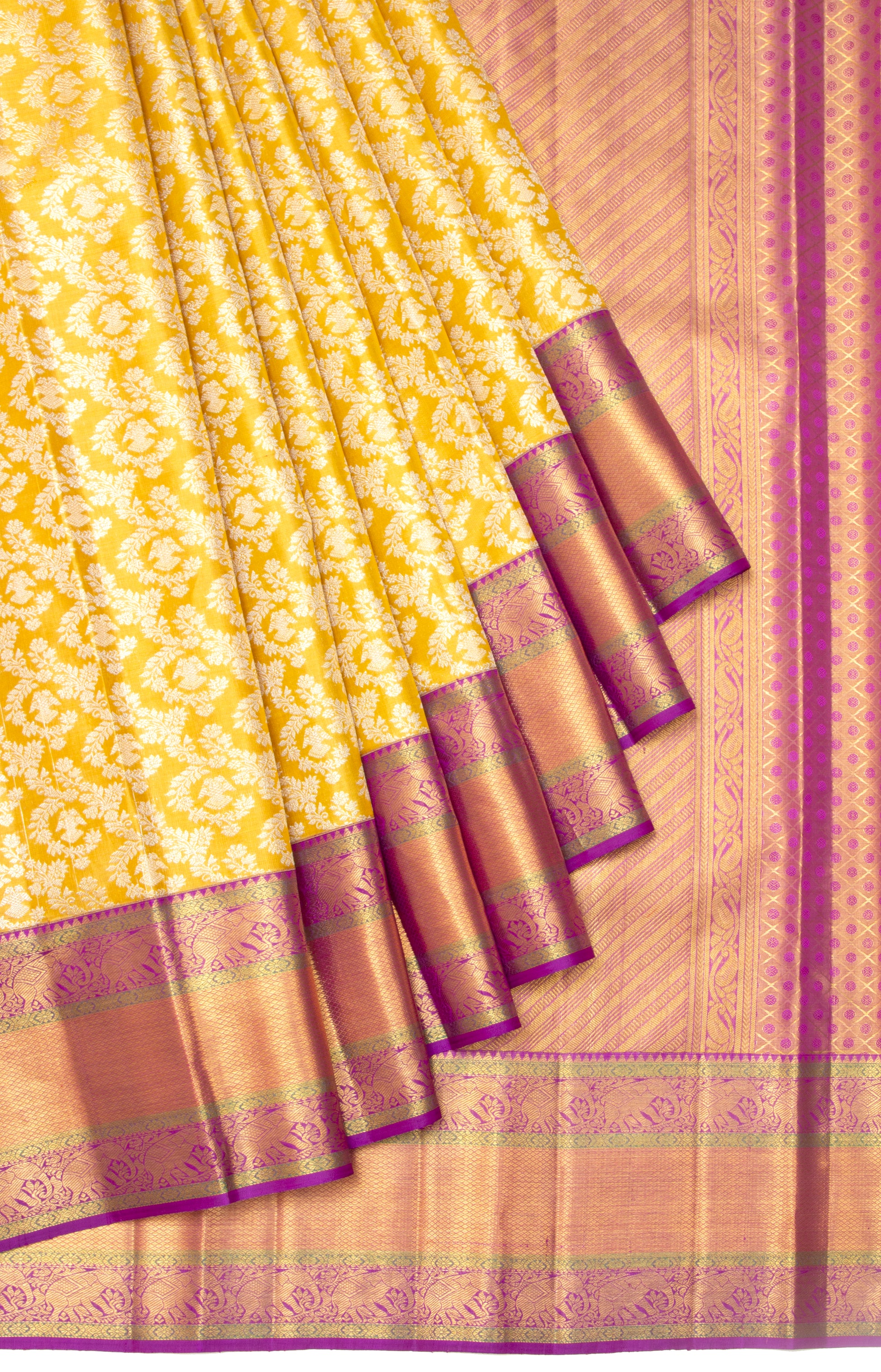 Kanchipuram Silk Tissue Brocade Yellow Saree