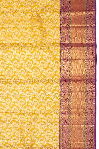 Kanchipuram Silk Tissue Brocade Yellow Saree
