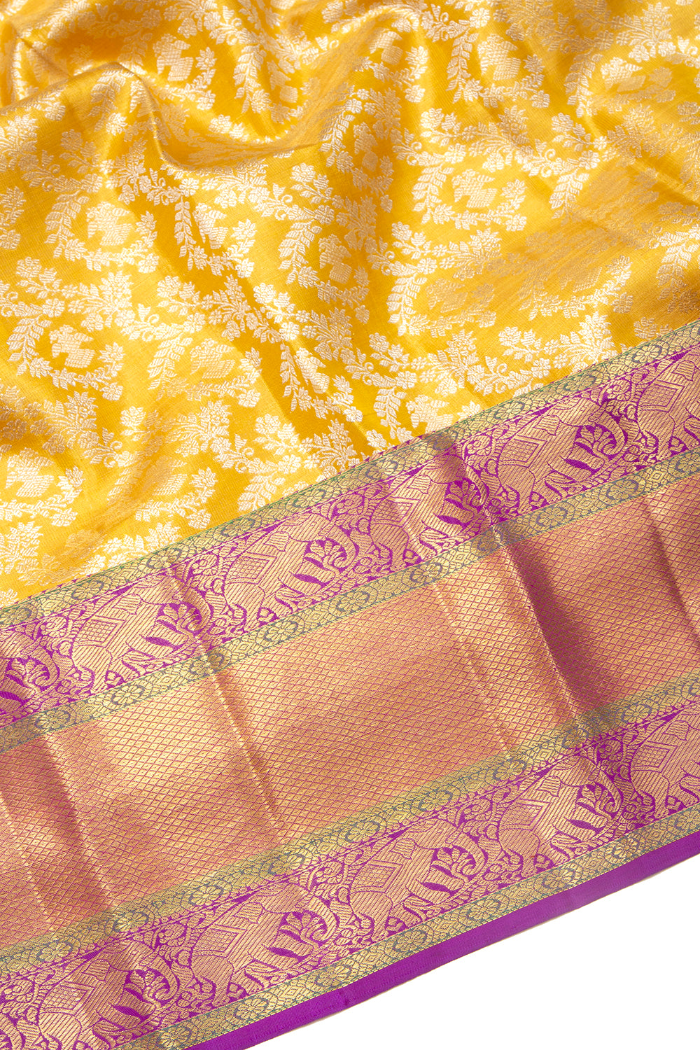 Kanchipuram Silk Tissue Brocade Yellow Saree