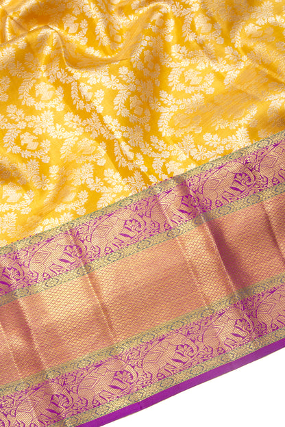 Kanchipuram Silk Tissue Brocade Yellow Saree