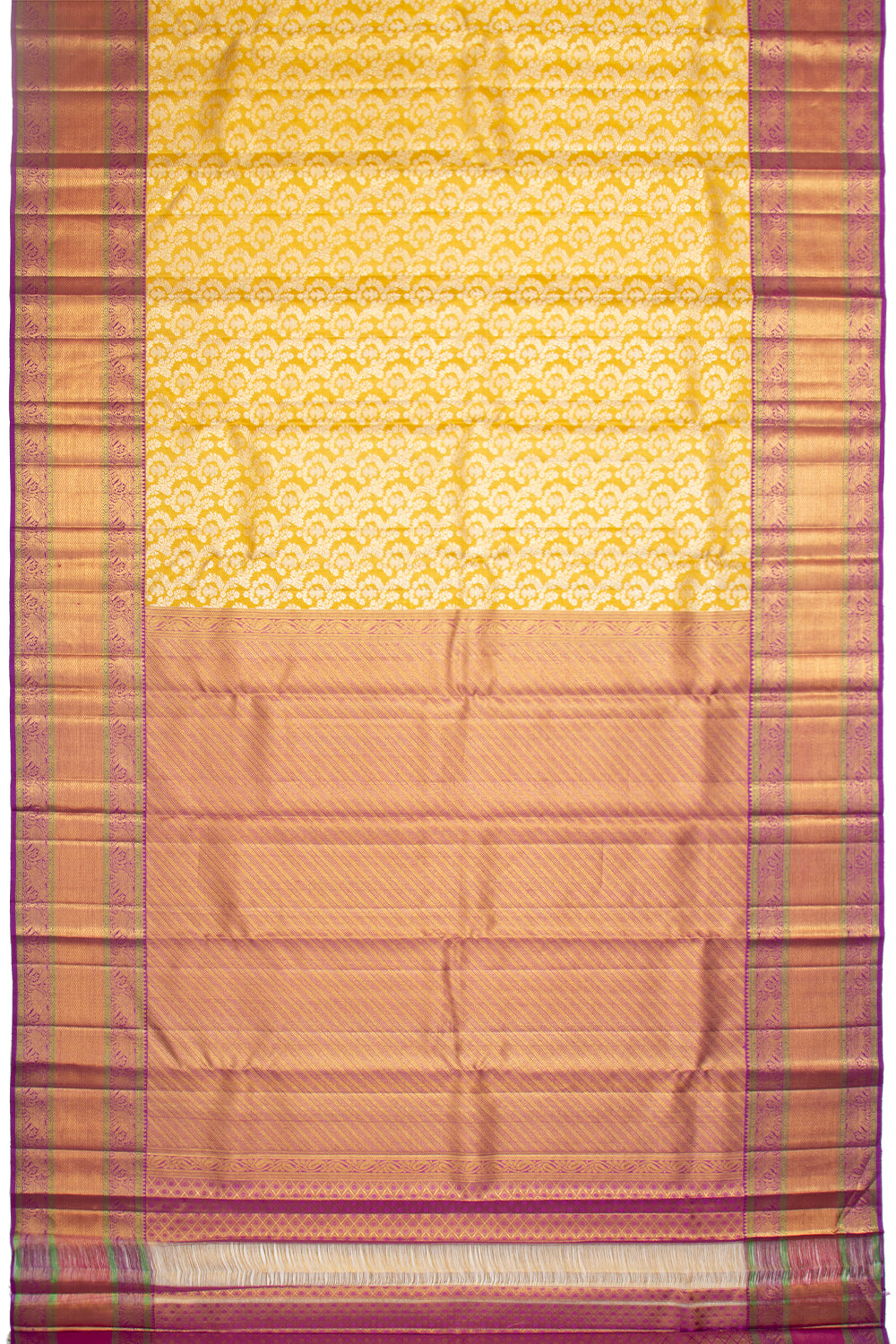 Kanchipuram Silk Tissue Brocade Yellow Saree