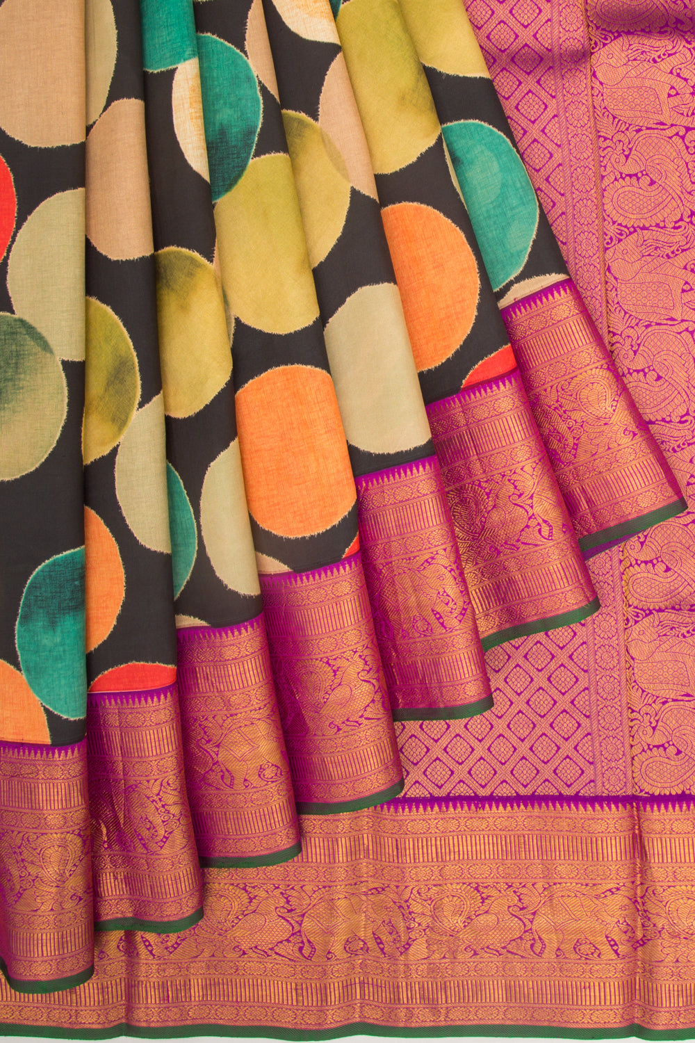 Kanchipuram Silk Printed Black Saree