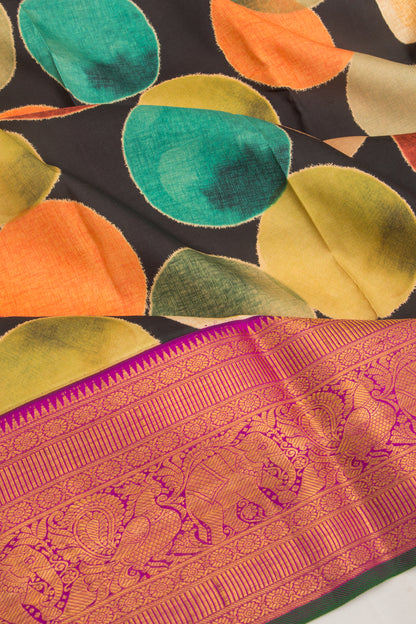 Kanchipuram Silk Printed Black Saree