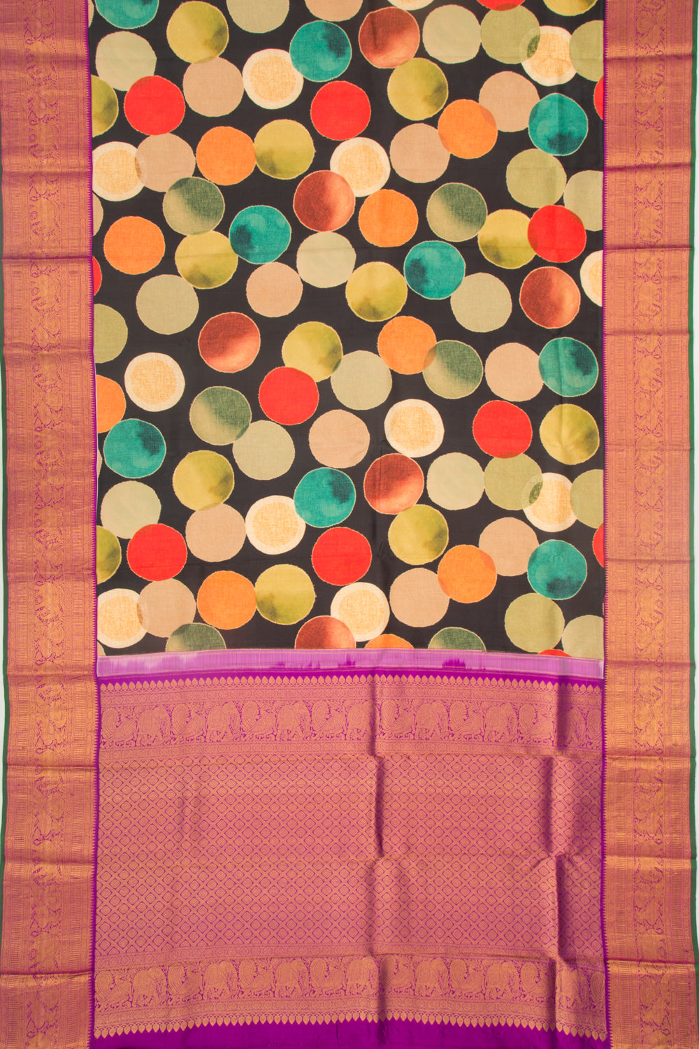 Kanchipuram Silk Printed Black Saree
