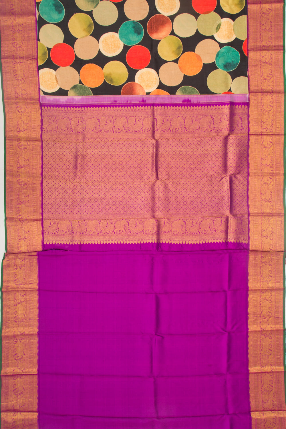 Kanchipuram Silk Printed Black Saree