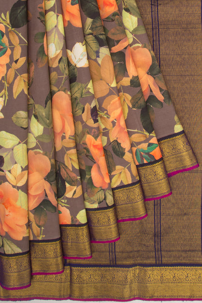 Kanchipuram Silk Floral Printed Snuff Saree