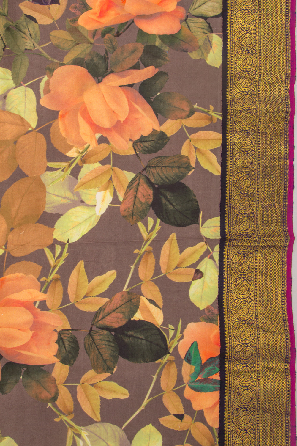 Kanchipuram Silk Floral Printed Snuff Saree