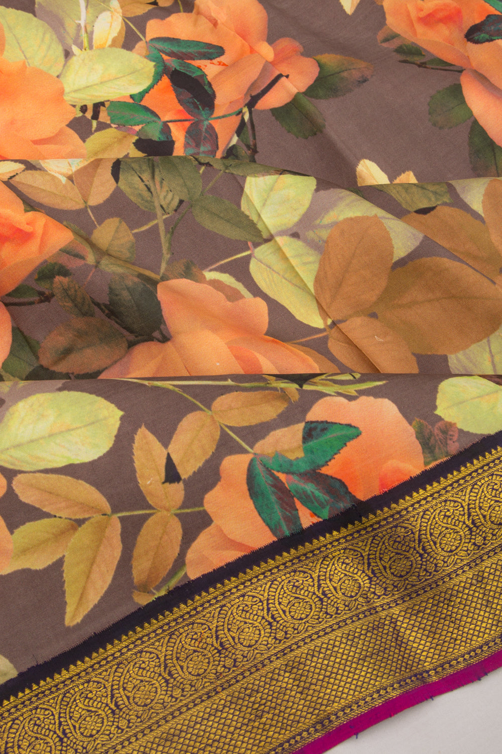 Kanchipuram Silk Floral Printed Snuff Saree
