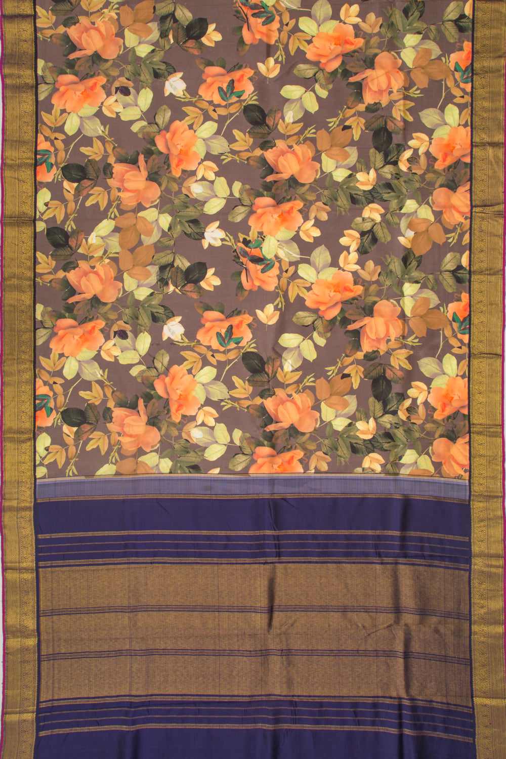 Kanchipuram Silk Floral Printed Snuff Saree