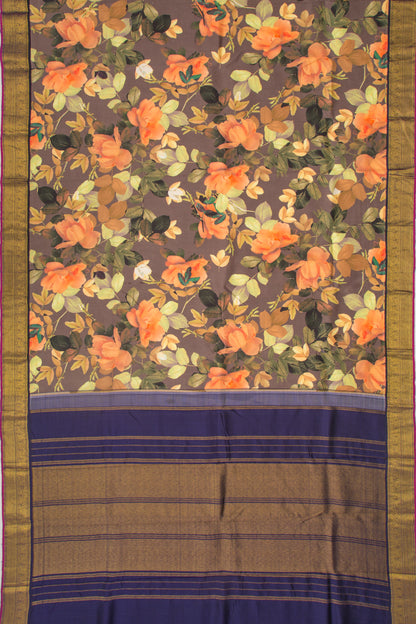 Kanchipuram Silk Floral Printed Snuff Saree
