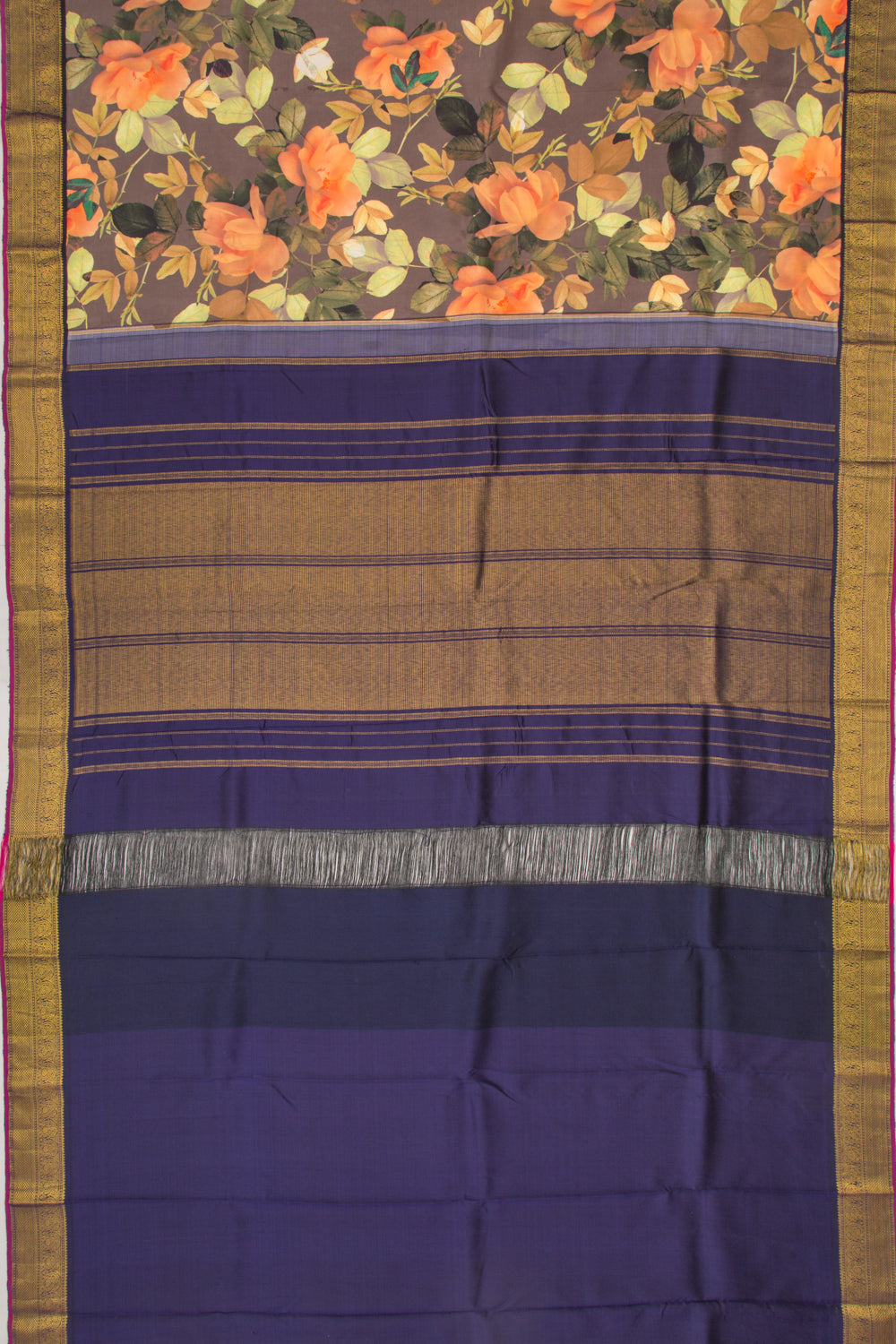 Kanchipuram Silk Floral Printed Snuff Saree