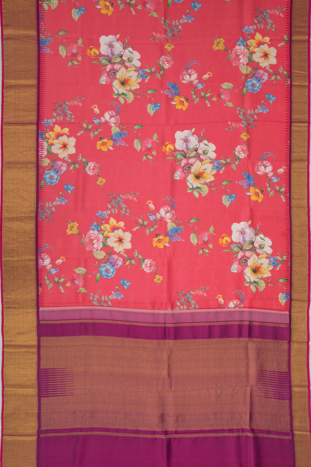 Kanchipuram Silk Floral Printed Cerise Pink Saree