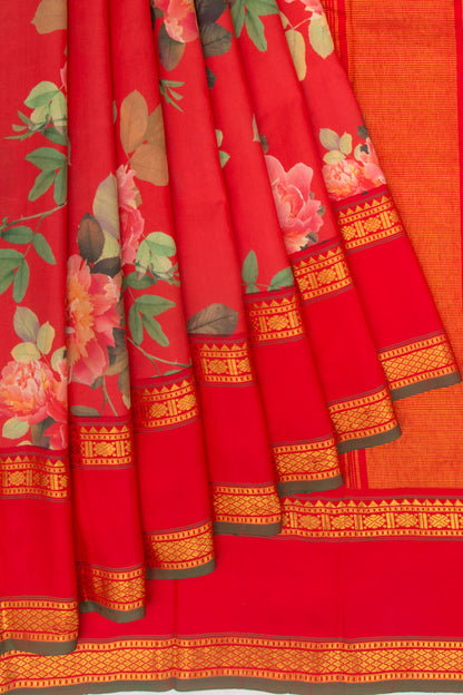 Kanchipuram Silk Floral Printed Red Saree