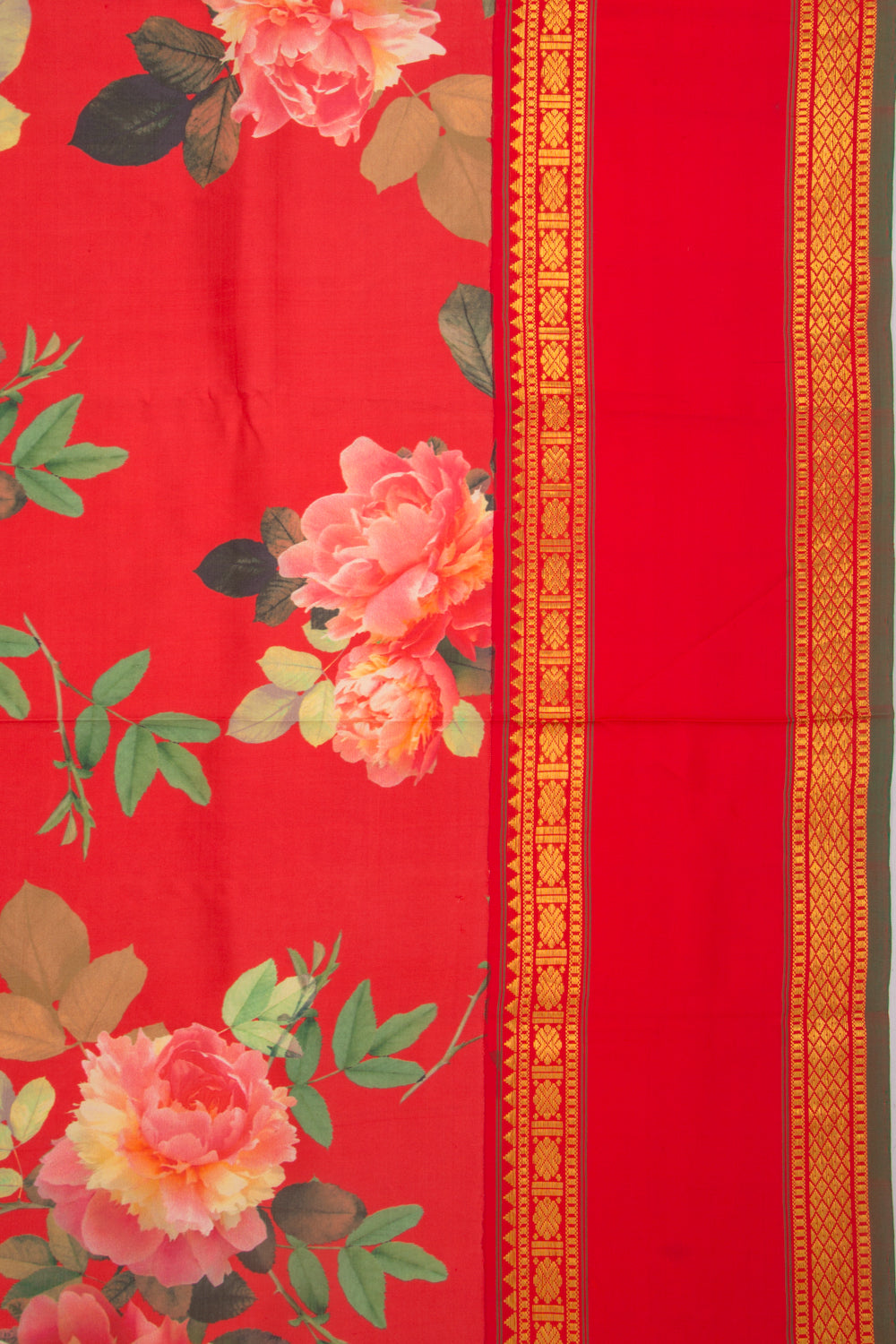 Kanchipuram Silk Floral Printed Red Saree
