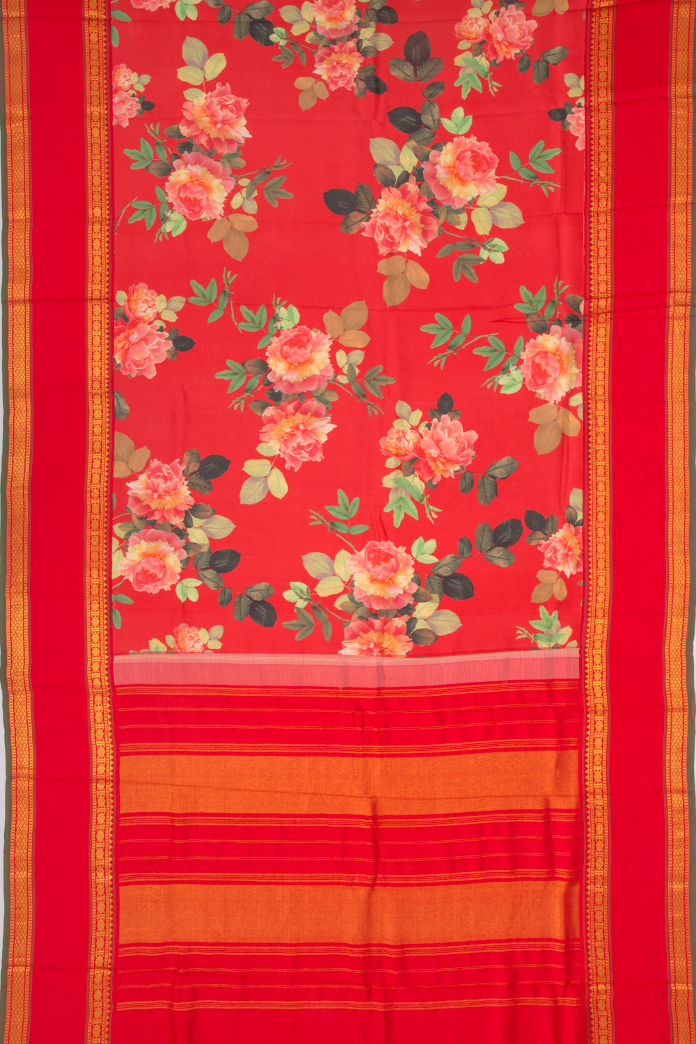 Kanchipuram Silk Floral Printed Red Saree