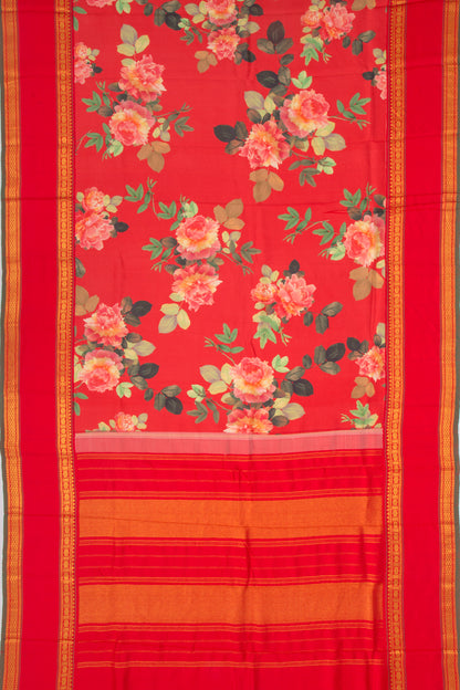 Kanchipuram Silk Floral Printed Red Saree