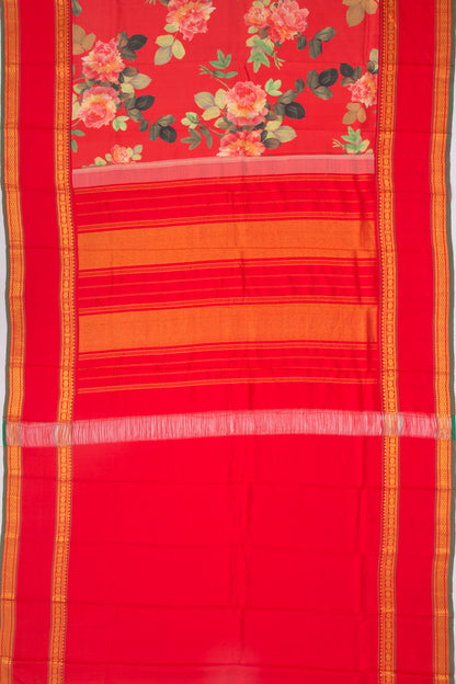 Kanchipuram Silk Floral Printed Red Saree