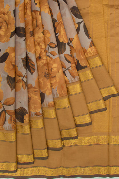 Kanchipuram Silk Floral Printed Grey Saree