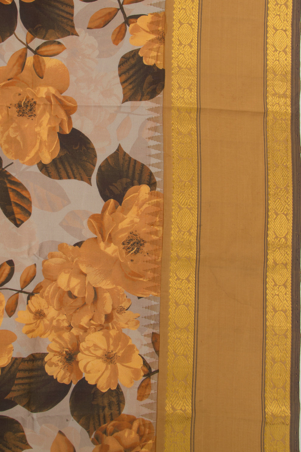 Kanchipuram Silk Floral Printed Grey Saree