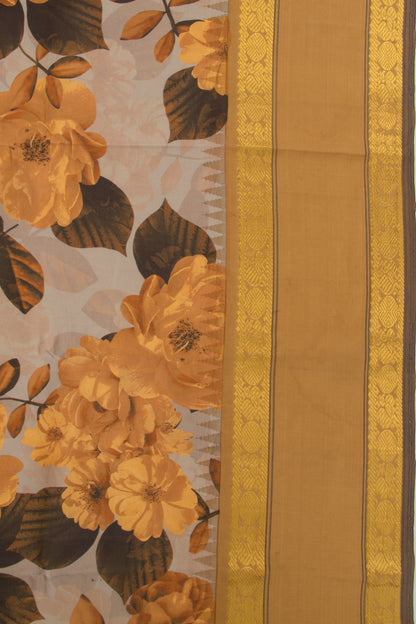 Kanchipuram Silk Floral Printed Grey Saree