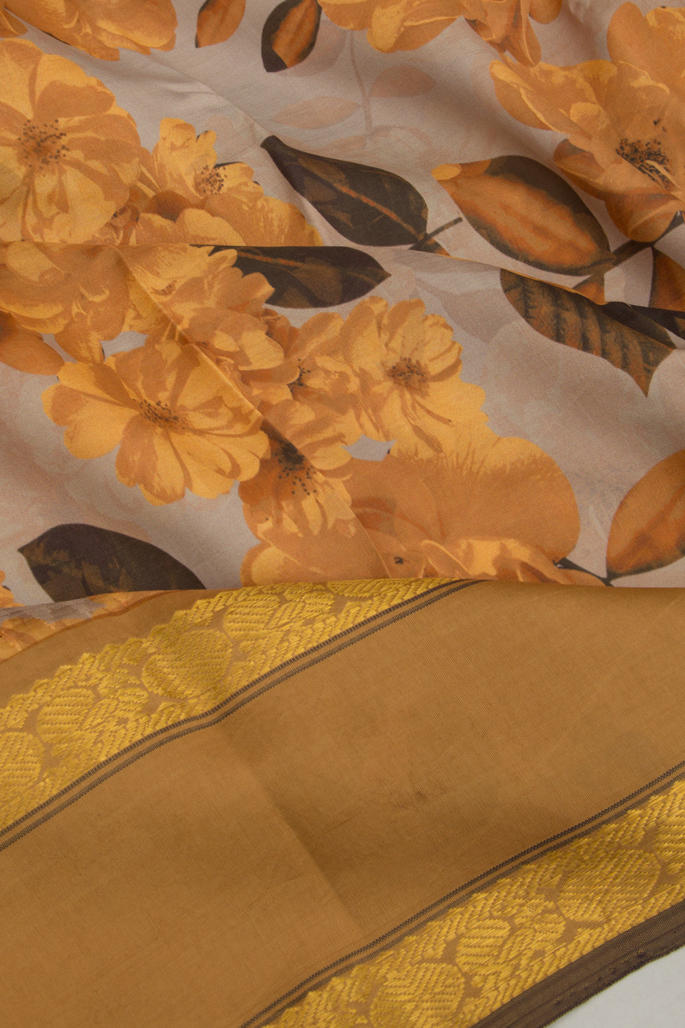 Kanchipuram Silk Floral Printed Grey Saree