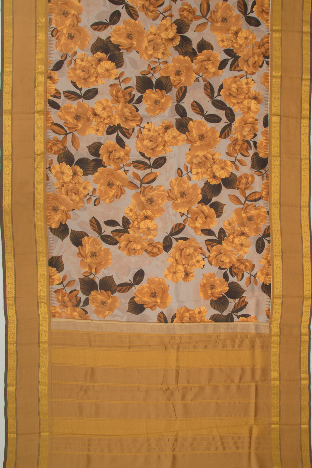 Kanchipuram Silk Floral Printed Grey Saree