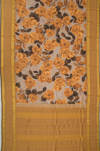 Kanchipuram Silk Floral Printed Grey Saree