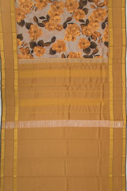 Kanchipuram Silk Floral Printed Grey Saree