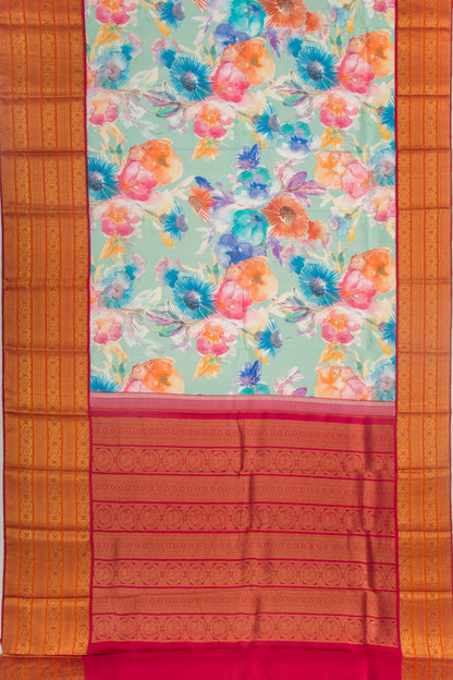 Kanchipuram Silk Floral Printed Pastel Blue Saree