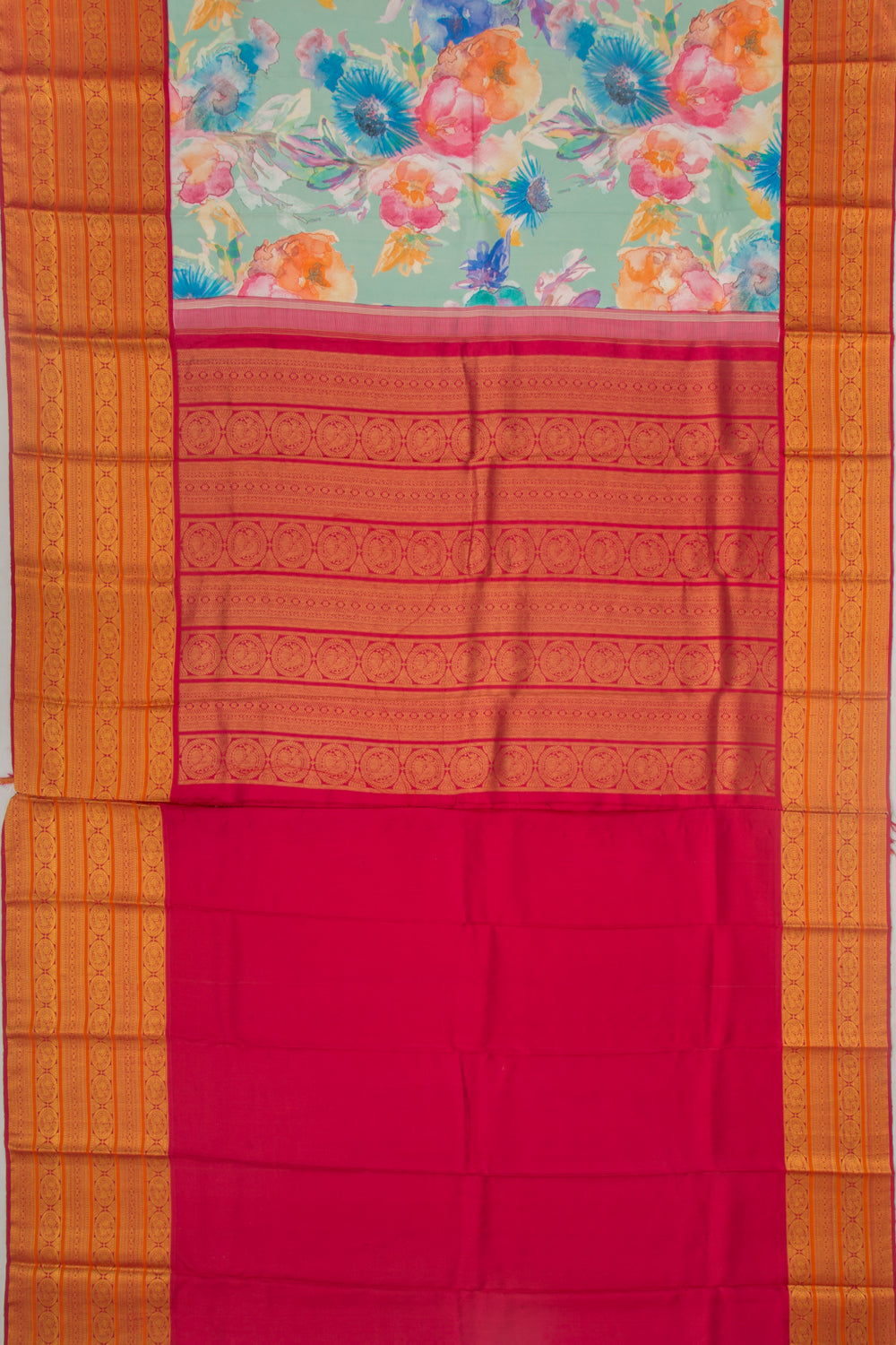 Kanchipuram Silk Floral Printed Pastel Blue Saree