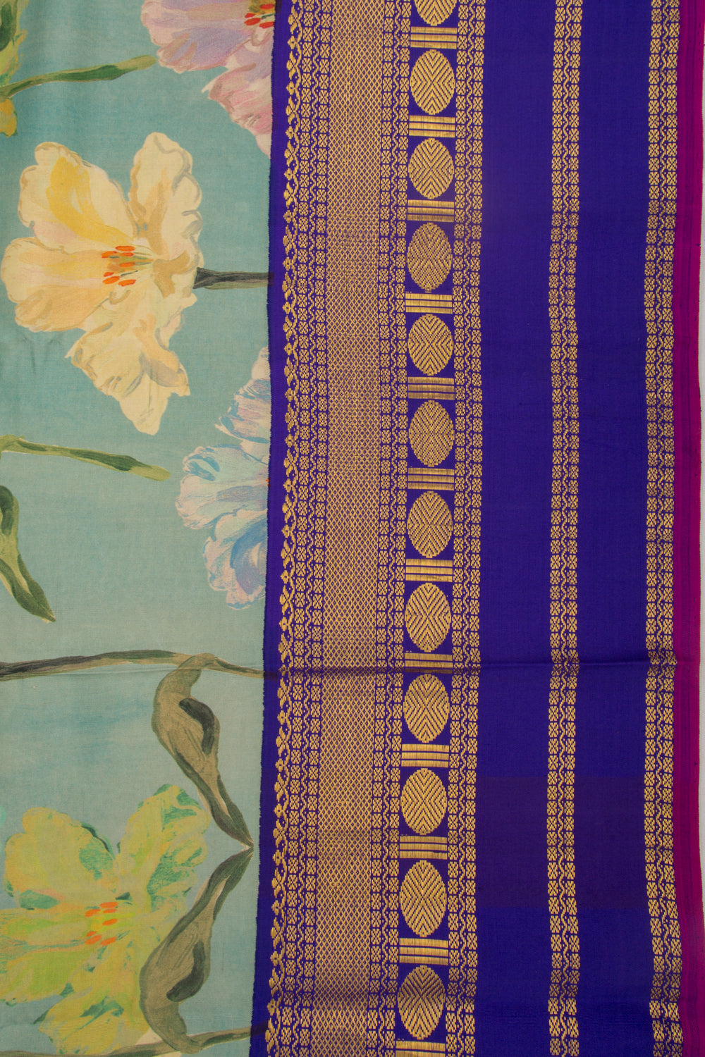 Kanchipuram Silk Floral Printed Pastel Blue Saree