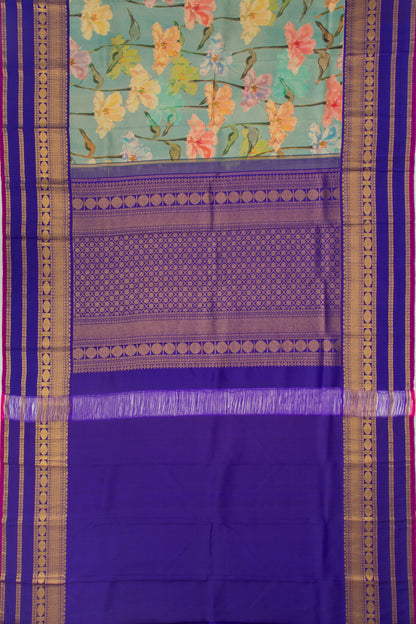 Kanchipuram Silk Floral Printed Pastel Blue Saree