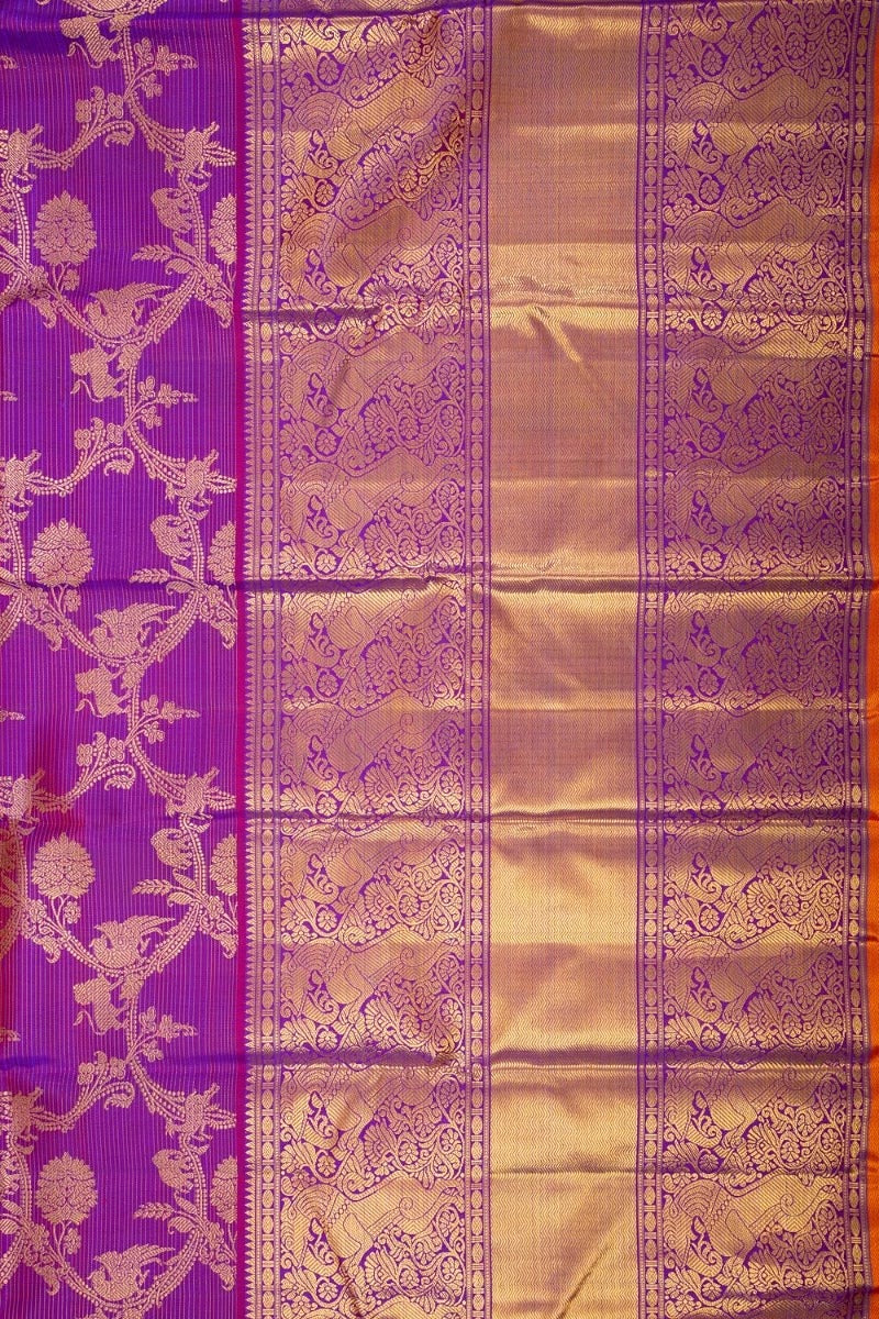 Kanchipuram Silk Oosi Lines And Jaal Purple Saree