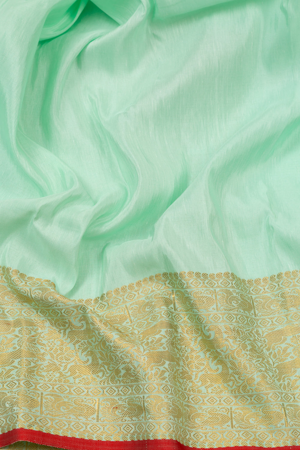 Kanchi Linen Plain Mint Green Saree