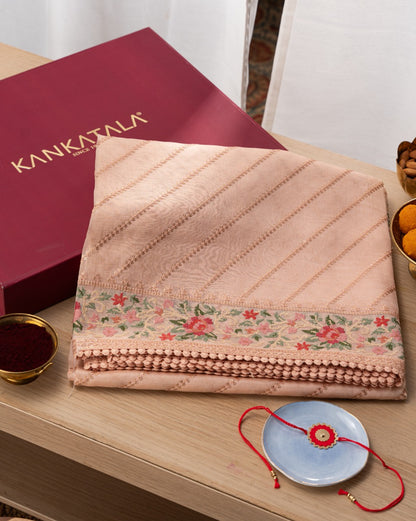 Organza Embroidery Lines Peach Saree