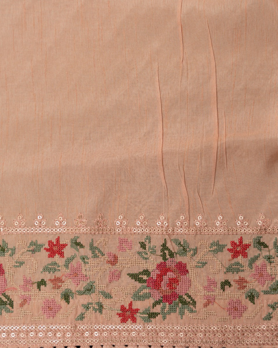 Organza Embroidery Lines Peach Saree
