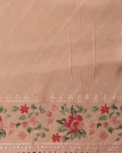 Organza Embroidery Lines Peach Saree