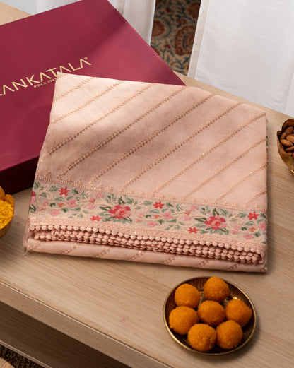 Organza Embroidery Lines Peach Saree