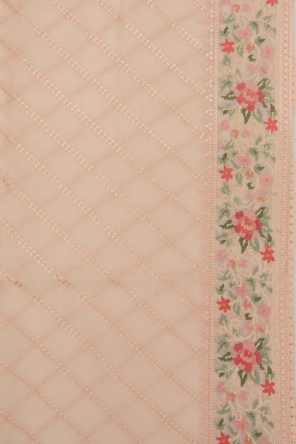 Organza Diagonal Lines Peach Saree
