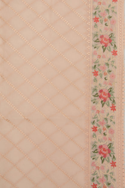 Organza Diagonal Lines Peach Saree