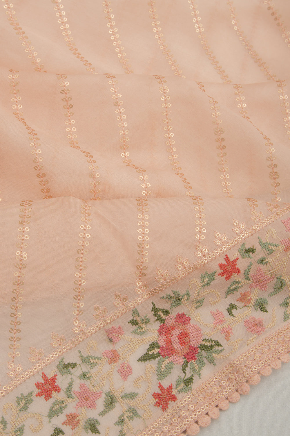Organza Embroidery Lines Peach Saree