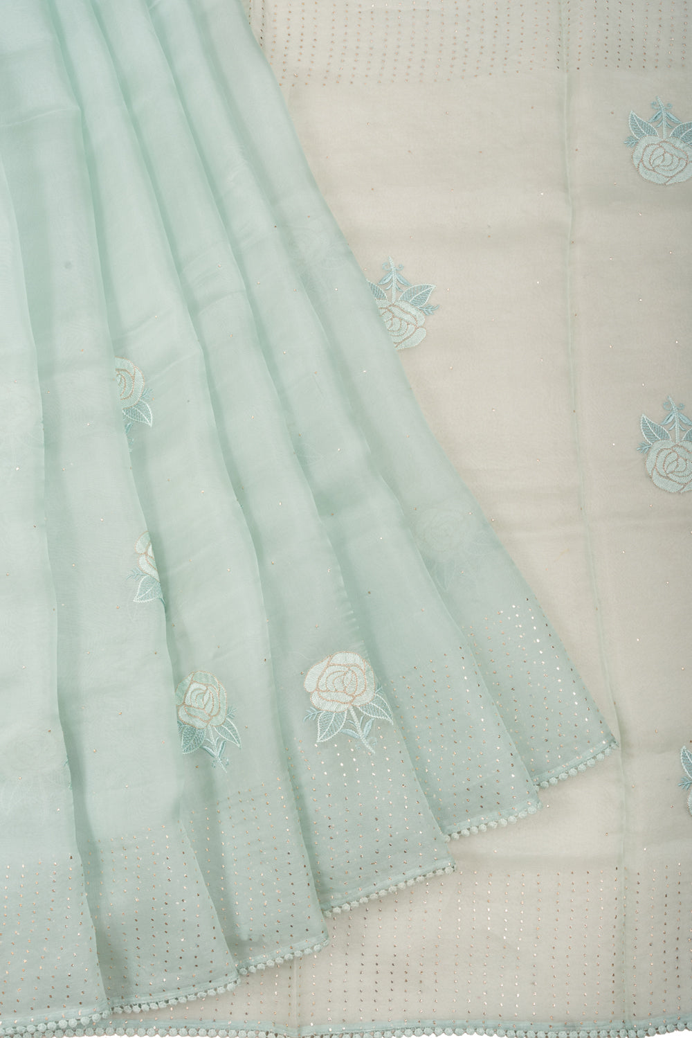 Organza Floral Embroidery Pastel Blue Saree