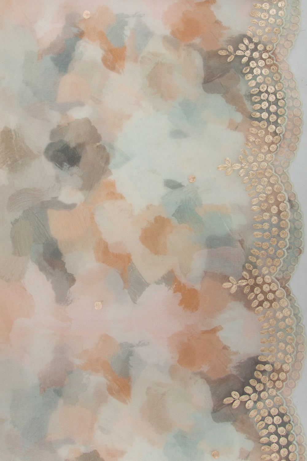 Organza Printed Off-White Saree With Scallop Border