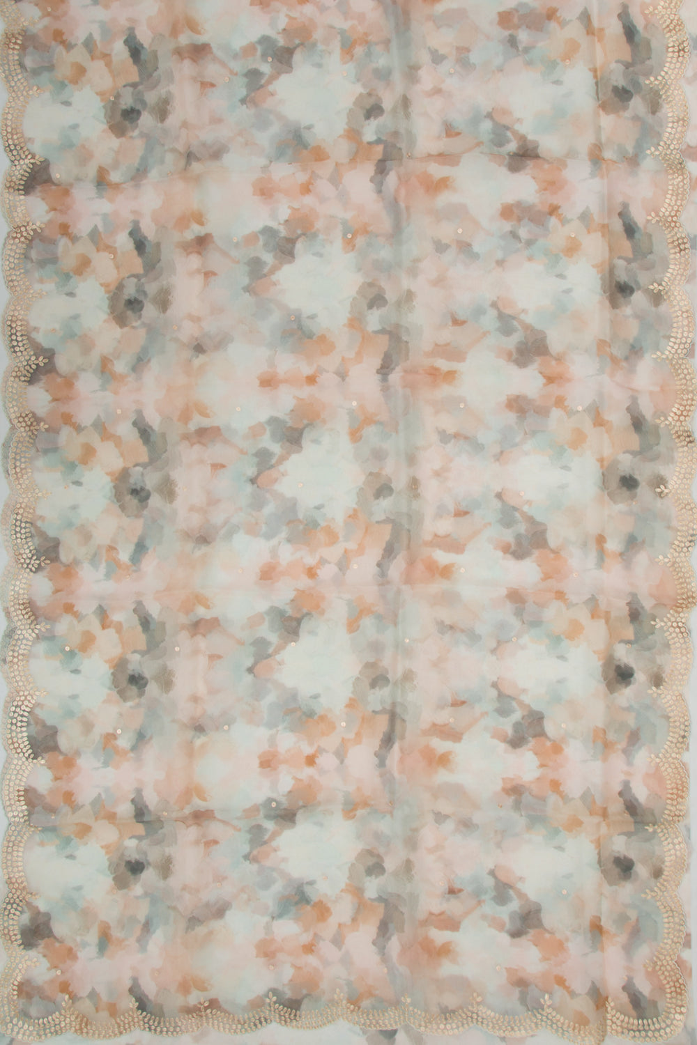 Organza Printed Off-White Saree With Scallop Border
