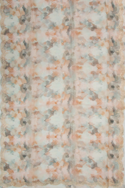 Organza Printed Off-White Saree With Scallop Border