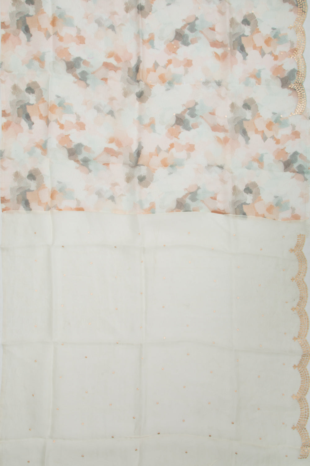 Organza Printed Off-White Saree With Scallop Border