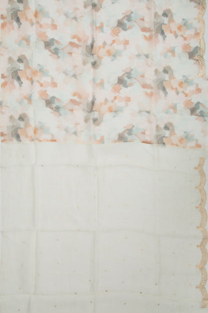 Organza Printed Off-White Saree With Scallop Border
